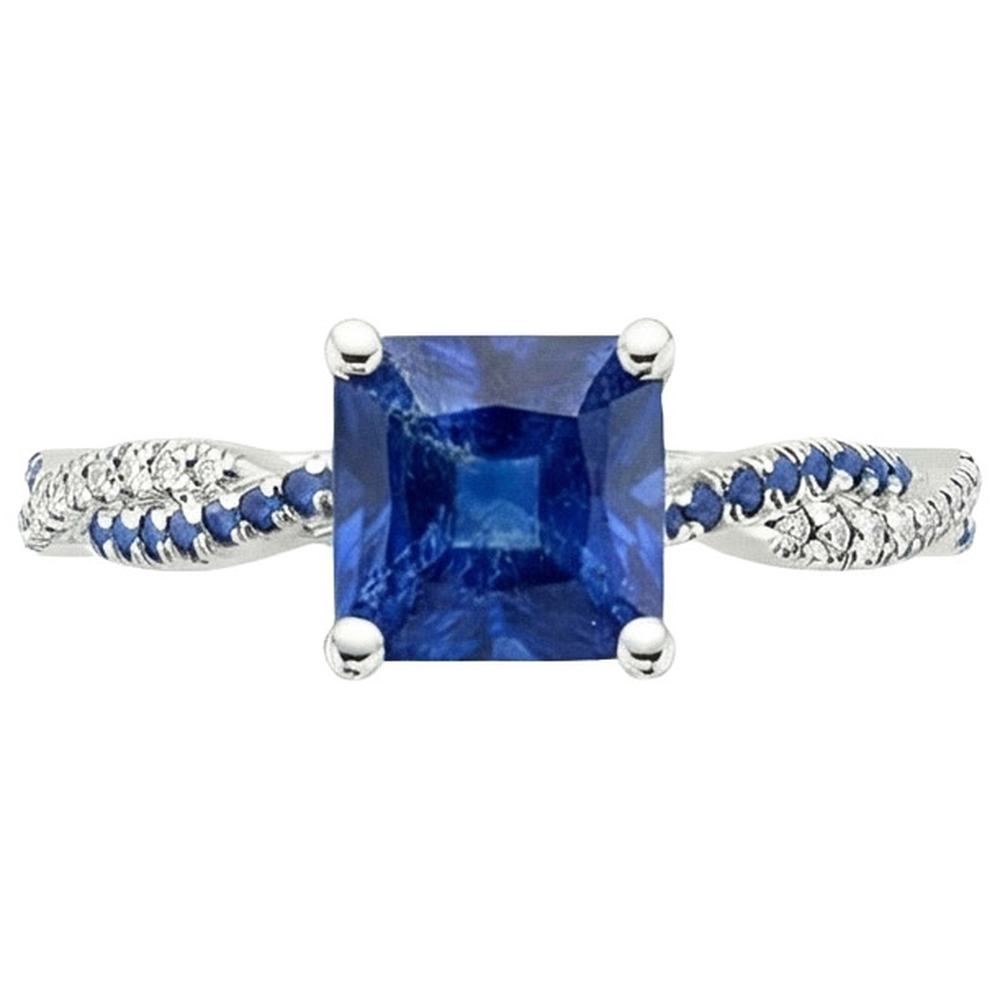 Fancy Aus der Erde Abgebauter Natürlicher Diamant Verlobungsring Blaue Ceylon Saphire 3,45 Karat Gold