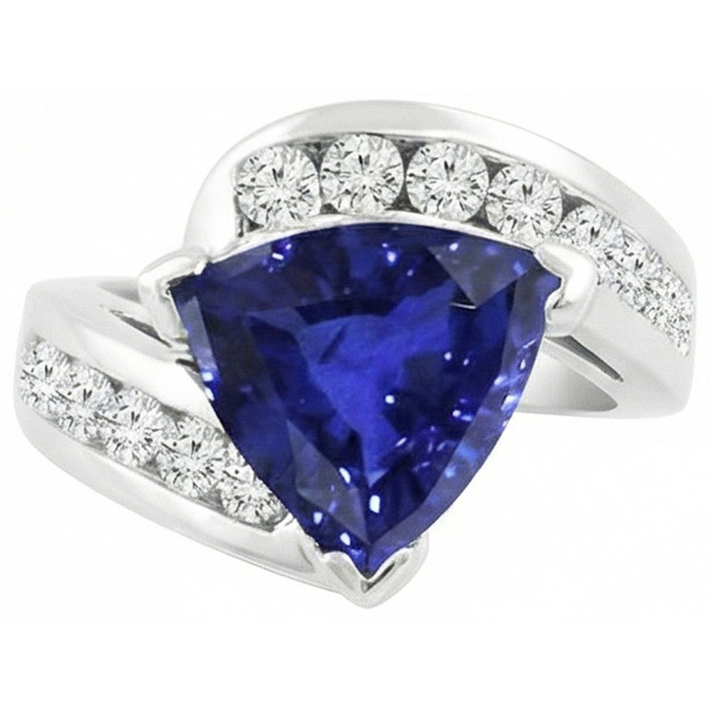 Fancy Damen Ring Trillion Saphir Runder Kanal besetzt Natürlicher Diamant ( nicht im Labor gezüchtet )en 4 Karat