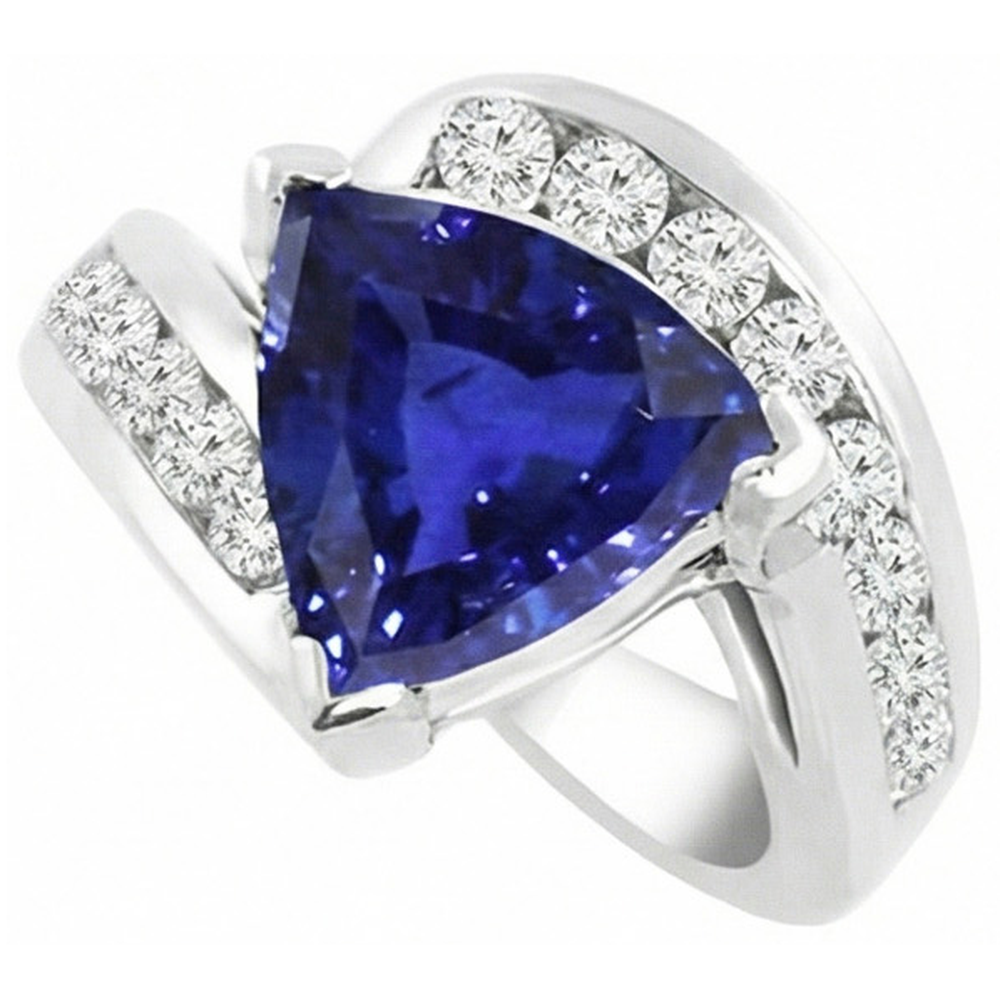 Fancy Damen Ring Trillion Saphir Runder Kanal besetzt Natürlicher Diamant ( nicht im Labor gezüchtet )en 4 Karat