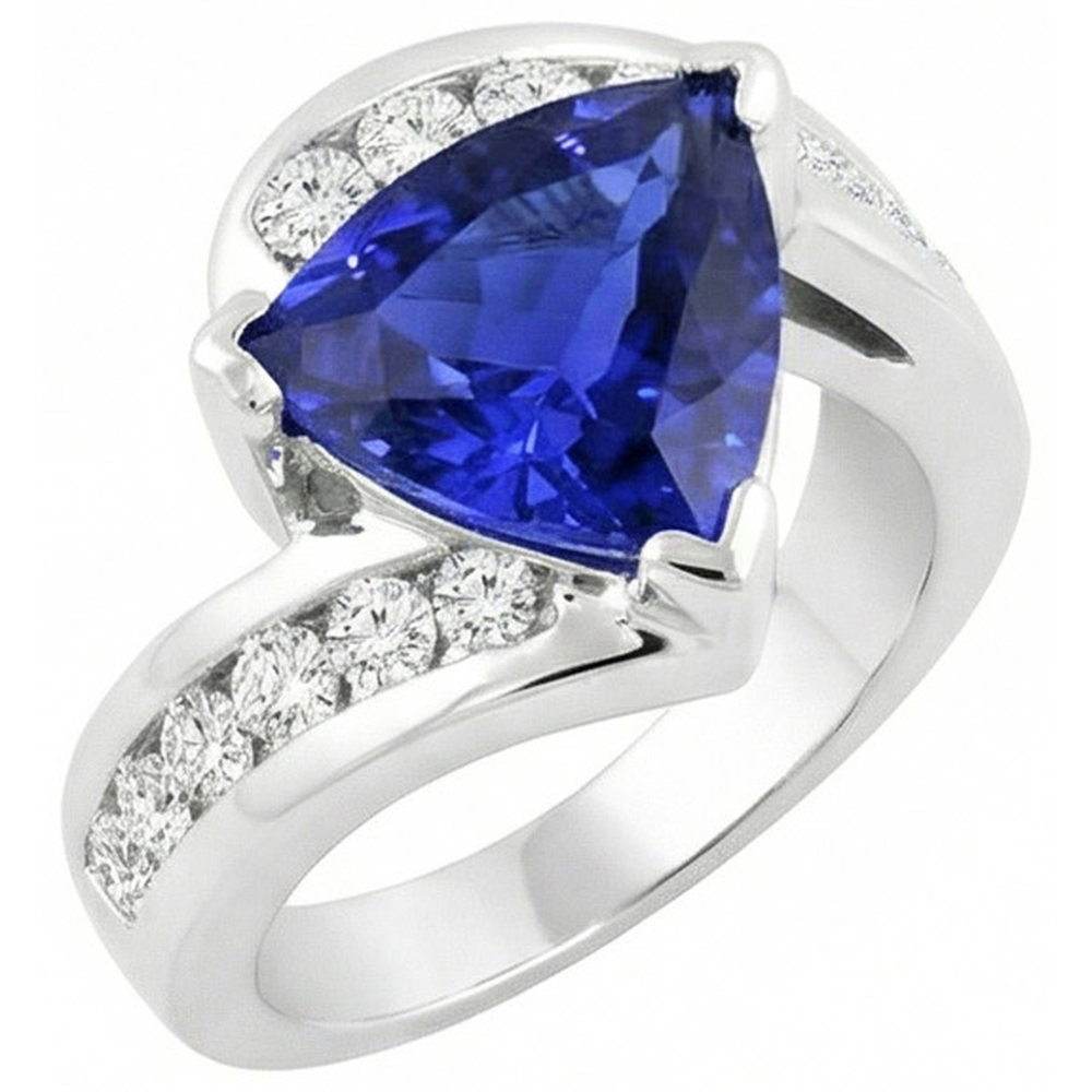 Fancy Damen Ring Trillion Saphir Runder Kanal besetzt Natürlicher Diamant ( nicht im Labor gezüchtet )en 4 Karat