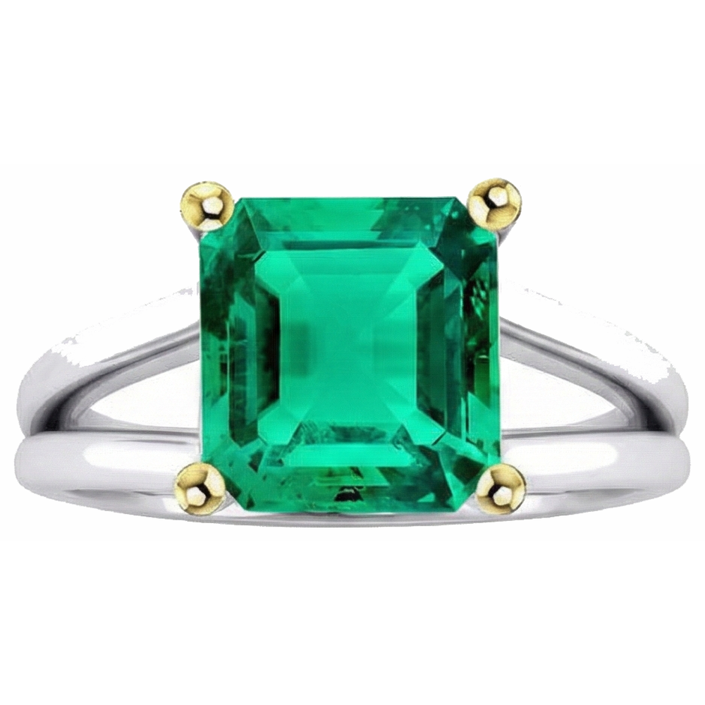 Erdgewonnener Smaragd Schmuckstein-Ring 5,50 Karat Zweifarbiges 14K Gold – Schrägansicht