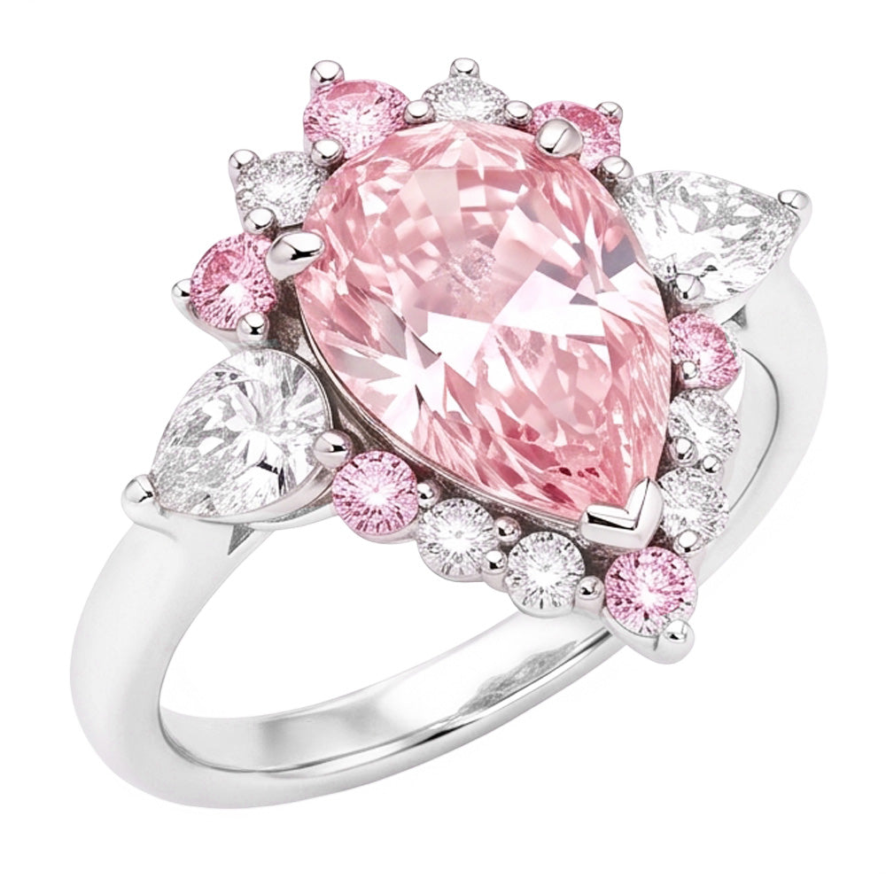 Fancy-Pink-Diamant Verlobungsring 2 Karat Natürlicher Tropfenschliff Halb-Halo Platin