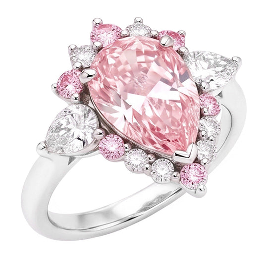 Fancy-Pink-Diamant Verlobungsring 2 Karat Natürlicher Tropfenschliff Halb-Halo Platin