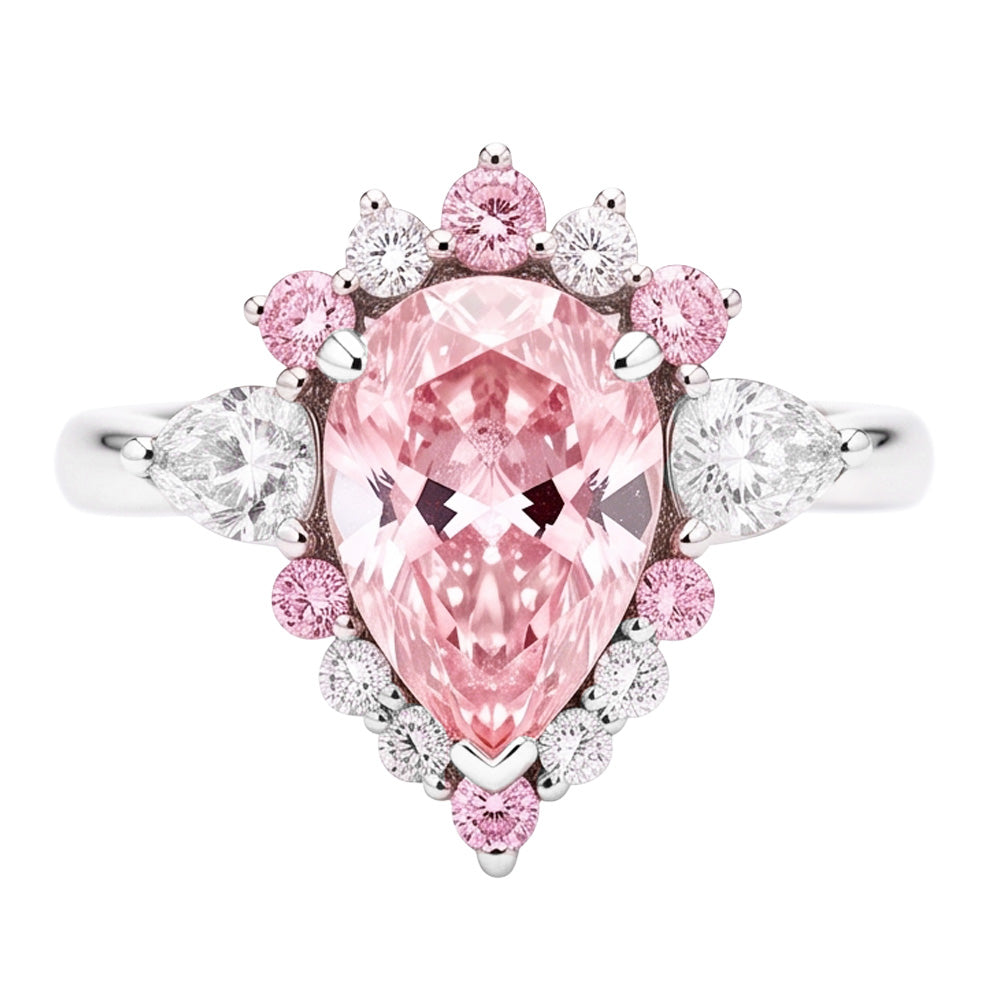Fancy-Pink-Diamant Verlobungsring 2 Karat Natürlicher Tropfenschliff Halb-Halo Platin