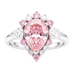 Fancy-Pink-Diamant Verlobungsring 2 Karat Natürlicher Tropfenschliff Halb-Halo Platin