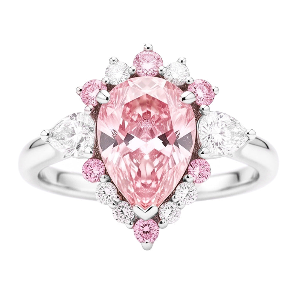 Fancy-Pink-Diamant Verlobungsring 2 Karat Natürlicher Tropfenschliff Halb-Halo Platin