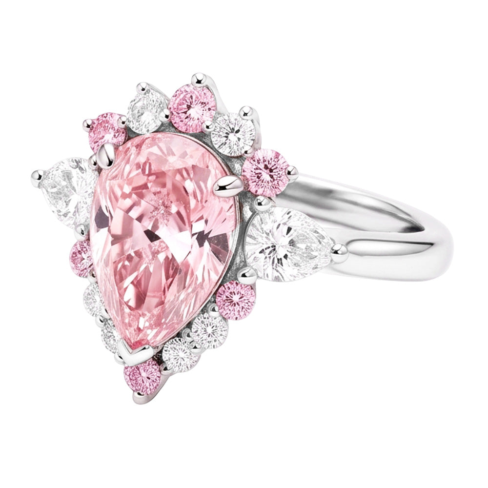 Fancy-Pink-Diamant Verlobungsring 2 Karat Natürlicher Tropfenschliff Halb-Halo Platin