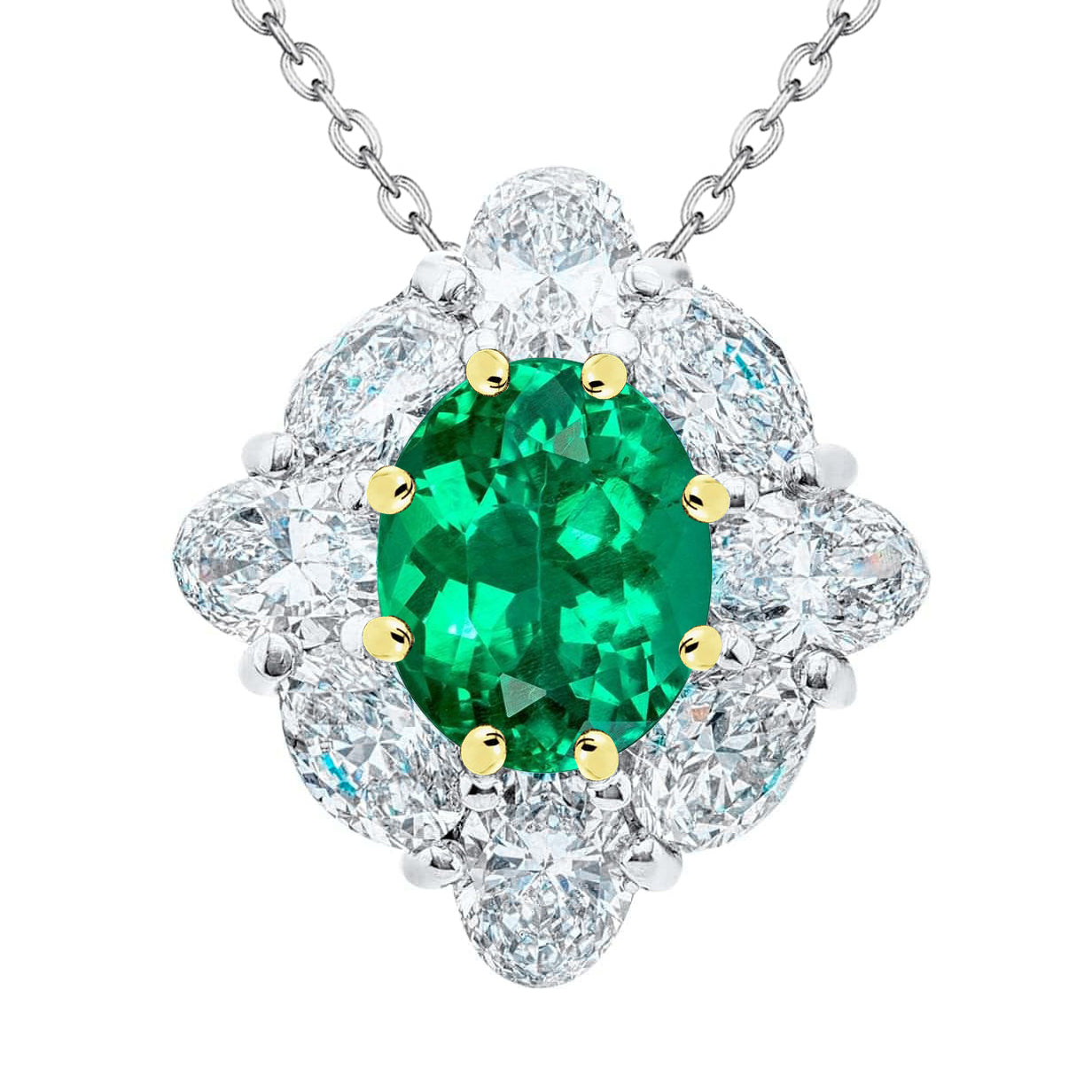 Edler Smaragd Oval-Schliff Schmuckstein-Anhänger in Zweifarbiges 14K Gold – Hauptansicht