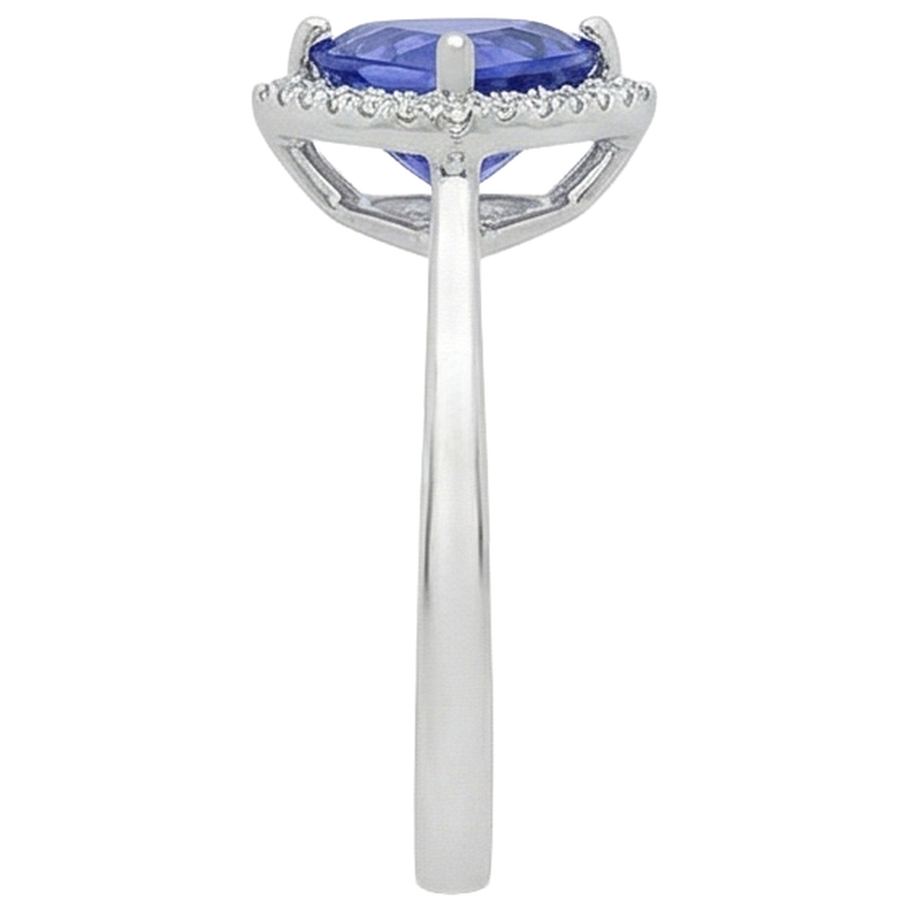 Fantasiering aus 1,50 Karat Tansanit und rundem Aus der Erde Abgebauter Natürlicher Diamant aus echtem 14K Weißgold