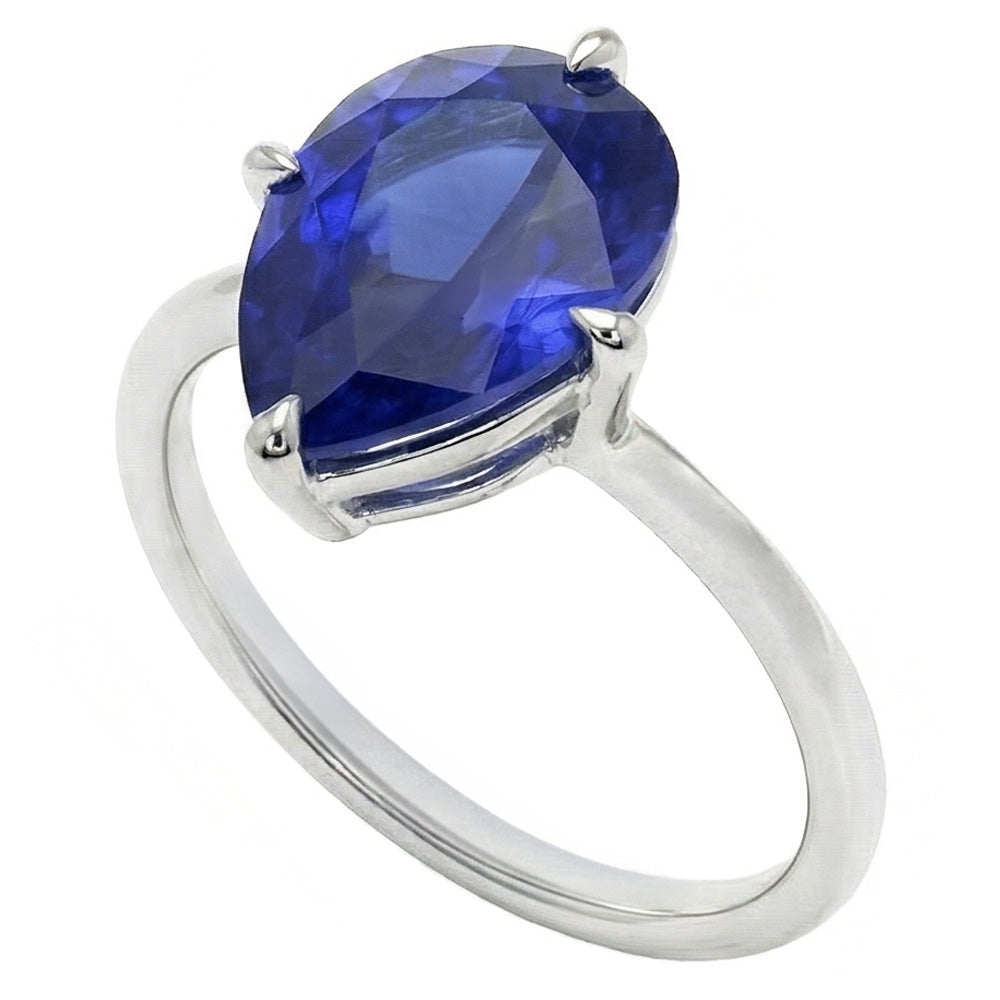 Farbstein-Ring 14 Karat Weißgold – Blauer Saphir Birnen-Schliff