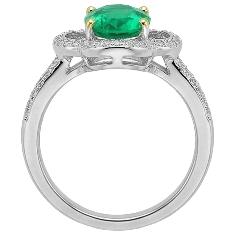 Naturreiner Smaragd Edelstein-Ring 1,50 Karat Zweifarbiges 14K Gold – Draufsicht