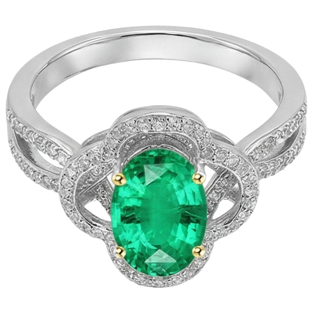 Oval Smaragd Ring in Zweifarbiges 14K Gold – Seitenansicht