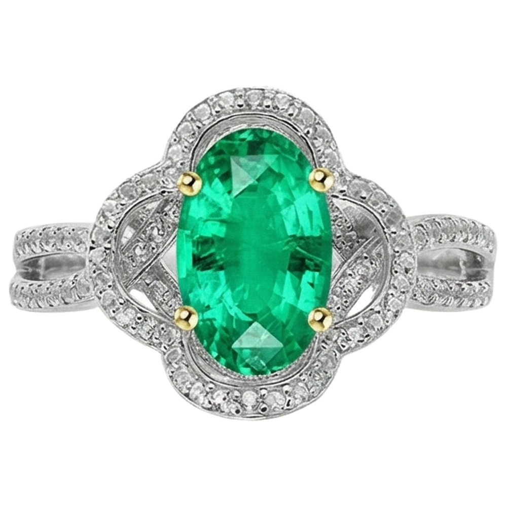 Edelstein-Ring Zweifarbiges 14K Gold mit Smaragd – Schrägansicht