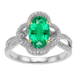 Smaragd Edelstein-Ring – Pavé 1,50 Karat Zweifarbiges 14K Gold