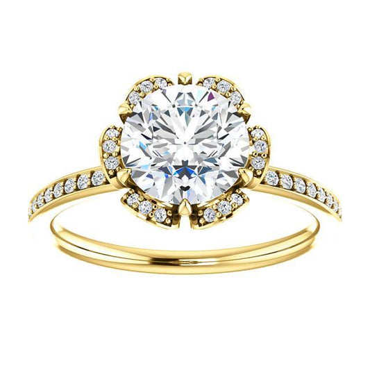 Flower Style 1.71 Karat runder Natürliche Diamant-Halo-Verlobungsring YG 14K