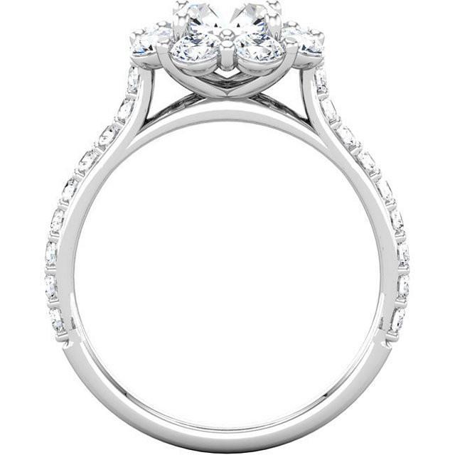 Flower Style 3,07 Karat runder Echt Diamant Halo Ring aus massivem Weißgold 14K