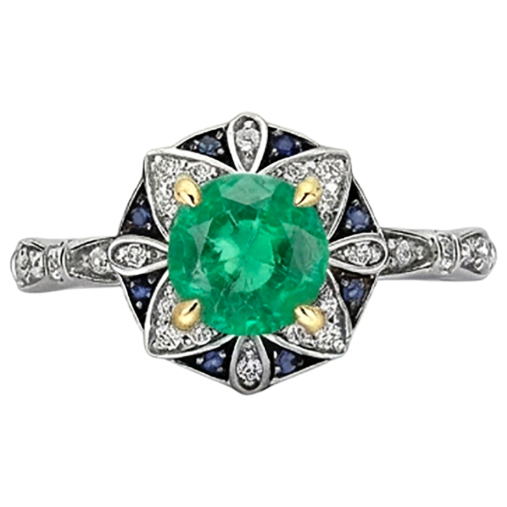 Rund-Brillant Smaragd Ring in 14K – Frontansicht