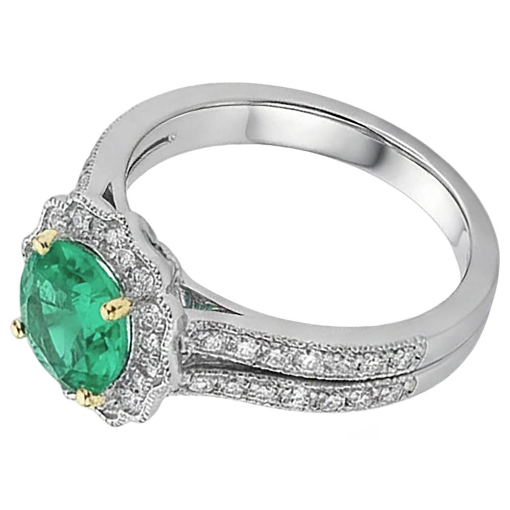 Edler Smaragd Schmuckstein-Ring 2-Karat Bicolor 14K Gold – Profilansicht