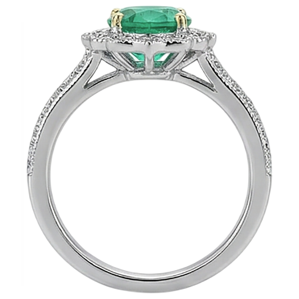 Rund-Brillant Edler Smaragd Ring in Bicolor 14K Gold – Schrägansicht