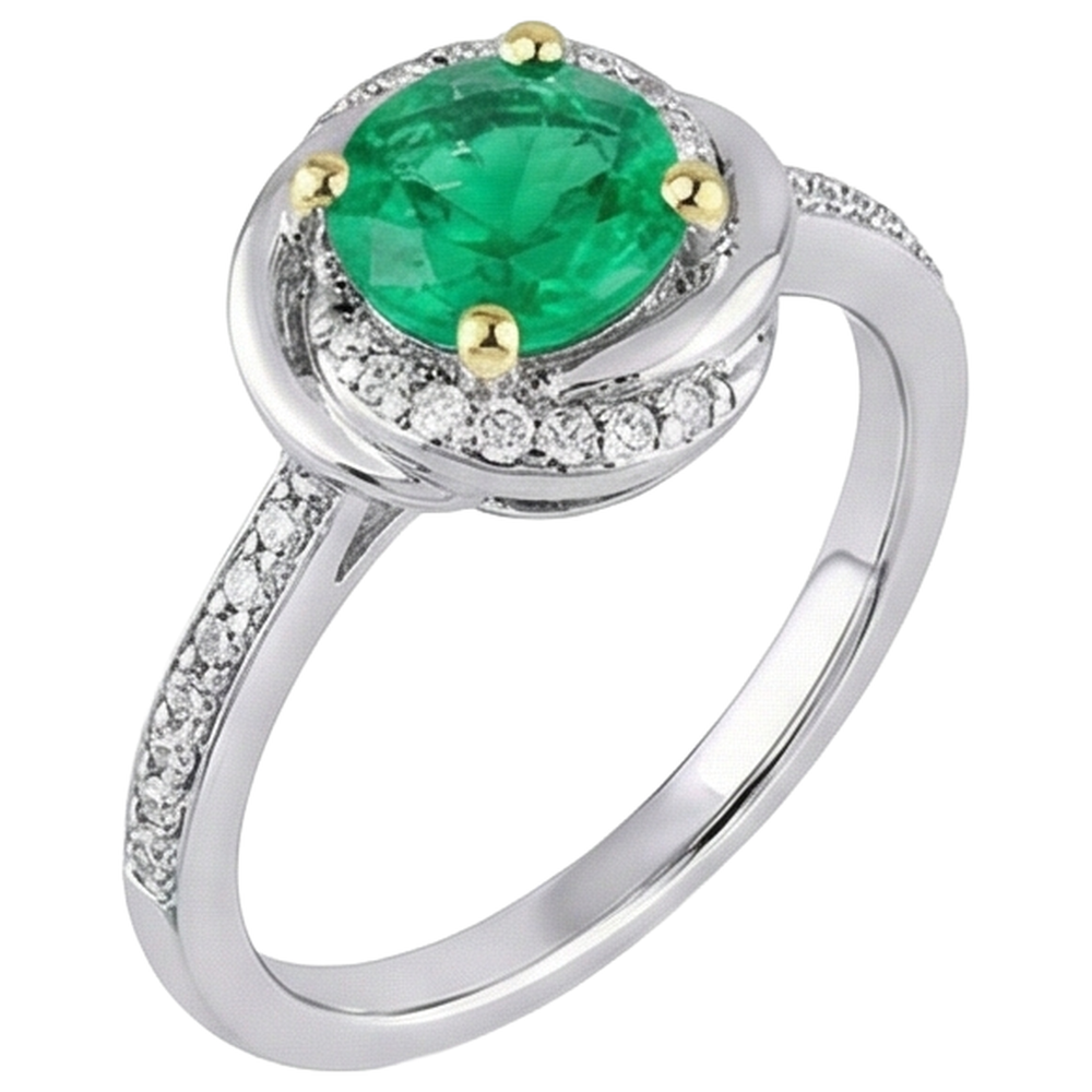 Brillantschliff Edler Smaragd Ring in 14 Karat Zweifarbig Gold – Seitenansicht