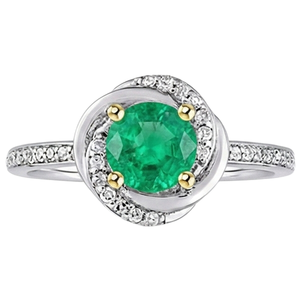 Naturreiner Edler Smaragd Edelstein-Ring 1 Karat 14 Karat Zweifarbig Gold – Frontansicht