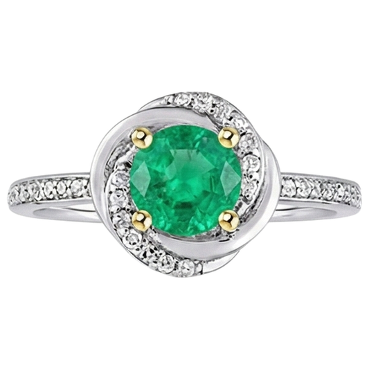 Naturreiner Edler Smaragd Edelstein-Ring 1 Karat 14 Karat Zweifarbig Gold – Frontansicht