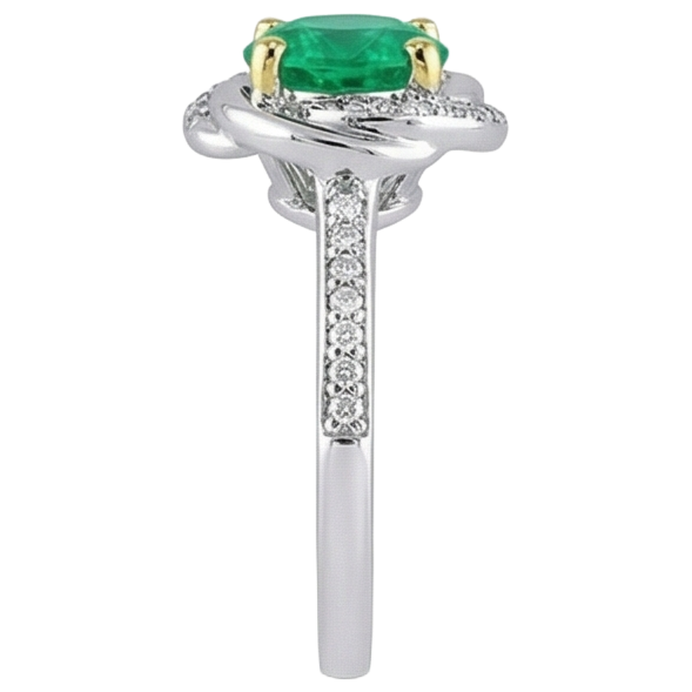Brillantschliff Edler Smaragd Ring in 14 Karat Zweifarbig Gold – Draufsicht