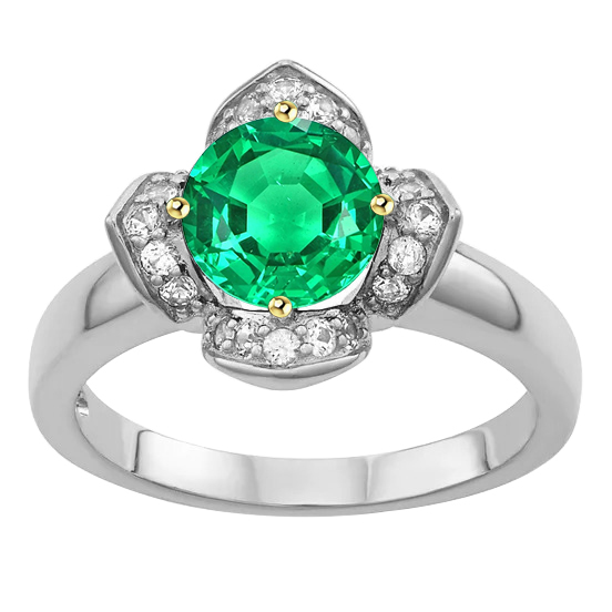 Brillantschliff Edler Smaragd Ring in Bicolor 14K Gold – Hauptansicht