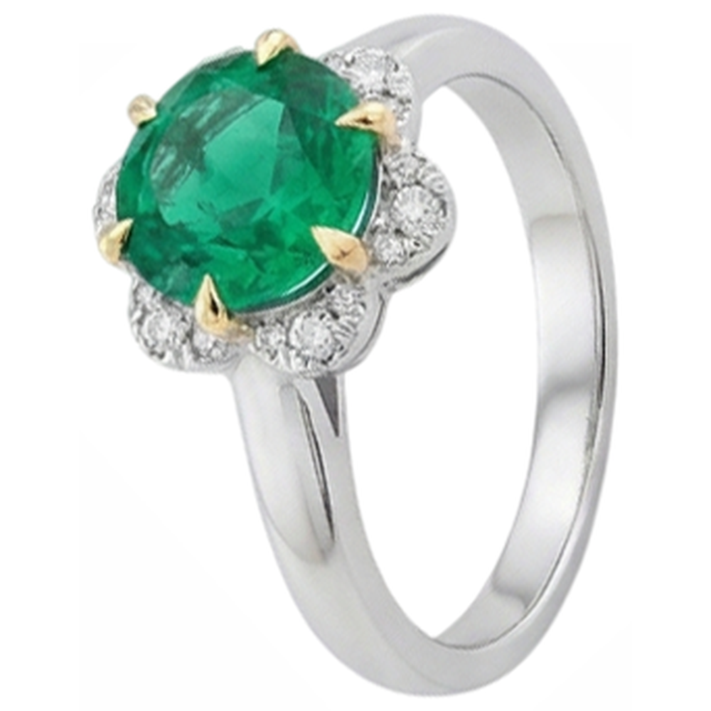 Naturreiner Kolumbianischer Smaragd Farbstein-Ring 2,50 Karat Bicolor 14K Gold – Schrägansicht