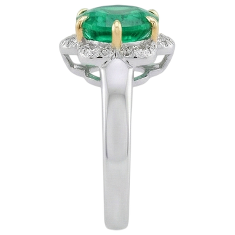 Rund-Brillant Kolumbianischer Smaragd Ring in Bicolor 14K Gold – Draufsicht
