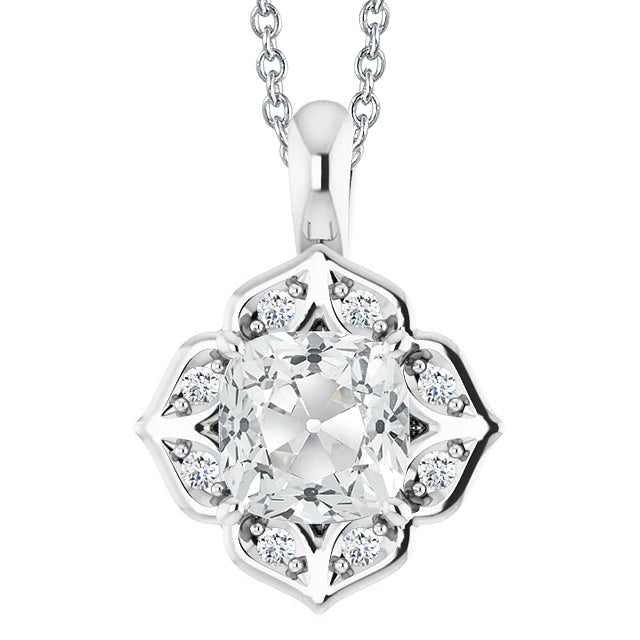 Flower Style Slide Echt Diamant Anhänger Kissen Old Cut Halskette 6 Cts