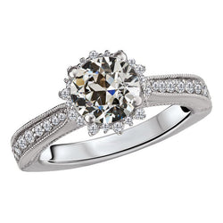 Brillant Old Mine Cut Halo-Ring 2 Karat in 14K Weißgold