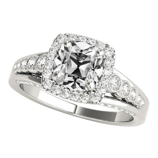 Frauen Runde Halo Ring Kissen Old Mine Cut Echt Diamant Schmuck 8.25 Karat