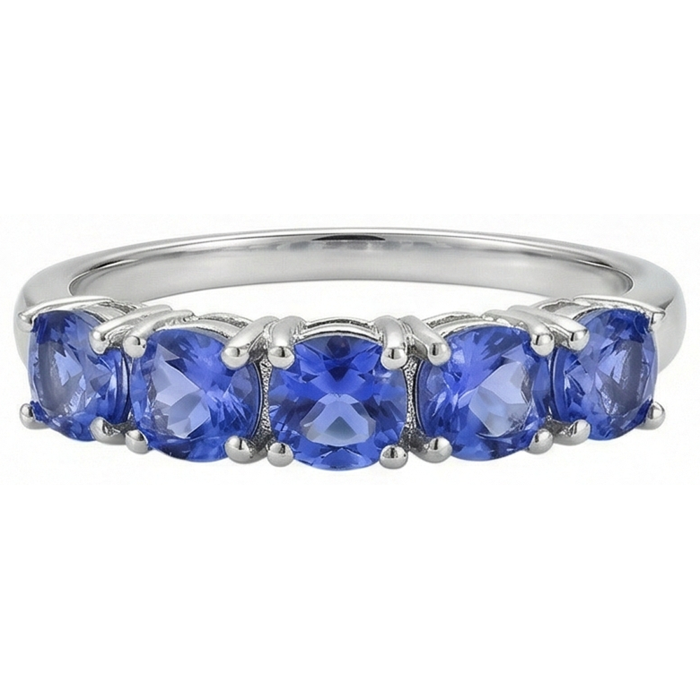 Fünf Steine runder Tansanit Edelstein 2,50 Karat Ring Band Schmuck