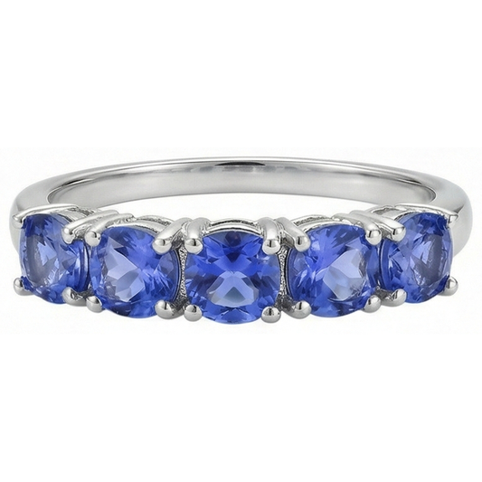 Fünf Steine runder Tansanit Edelstein 2,50 Karat Ring Band Schmuck