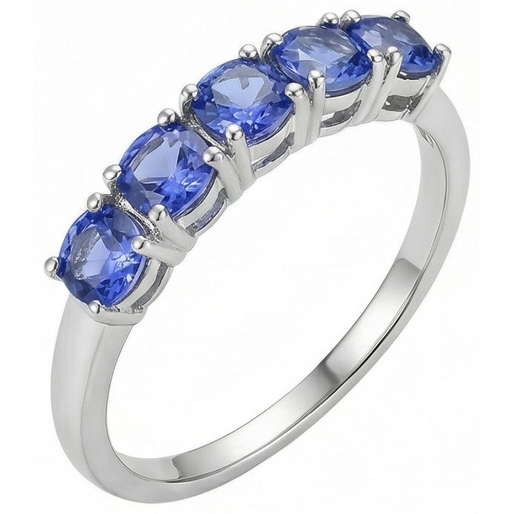 Fünf Steine runder Tansanit Edelstein 2,50 Karat Ring Band Schmuck