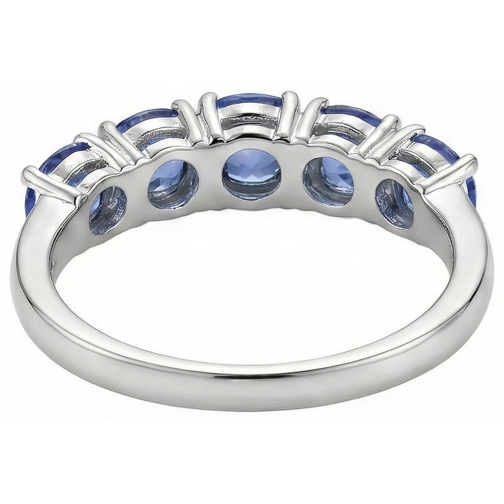 Fünf Steine runder Tansanit Edelstein 2,50 Karat Ring Band Schmuck