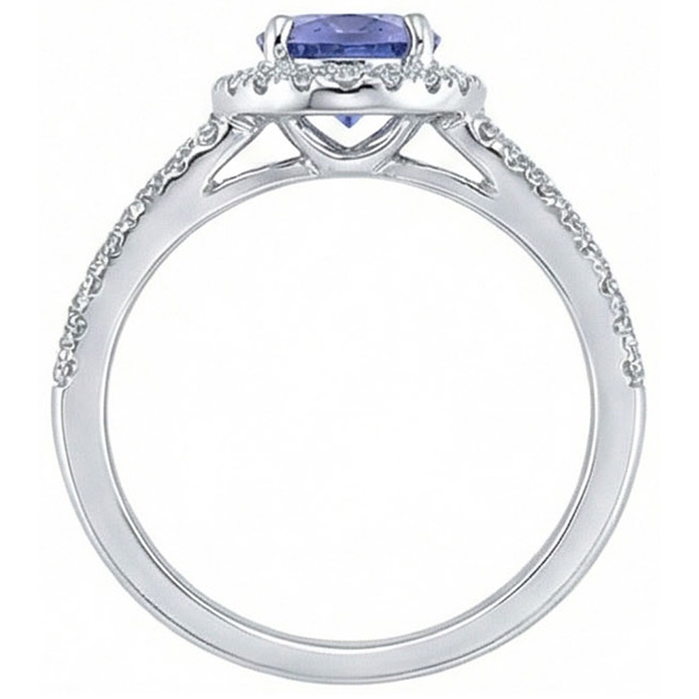 Funkelnd 6.01 ct. Runder Ceylon Saphir Aus der Erde Abgebauter Natürlicher Diamanten Ring Weißgold 14K