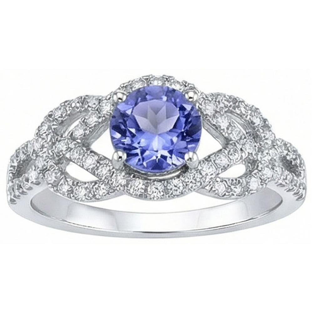 Funkelnd 6.01 ct. Runder Ceylon Saphir Aus der Erde Abgebauter Natürlicher Diamanten Ring Weißgold 14K