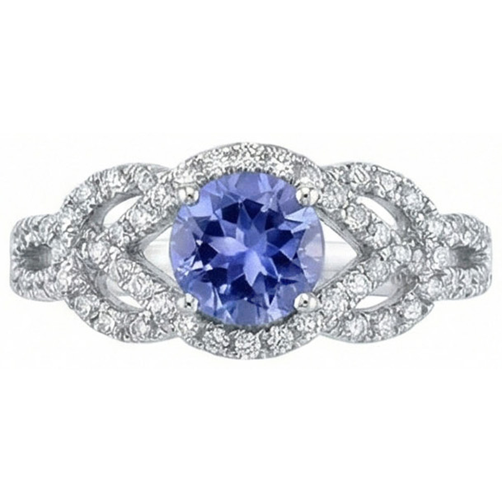 Funkelnd 6.01 ct. Runder Ceylon Saphir Aus der Erde Abgebauter Natürlicher Diamanten Ring Weißgold 14K
