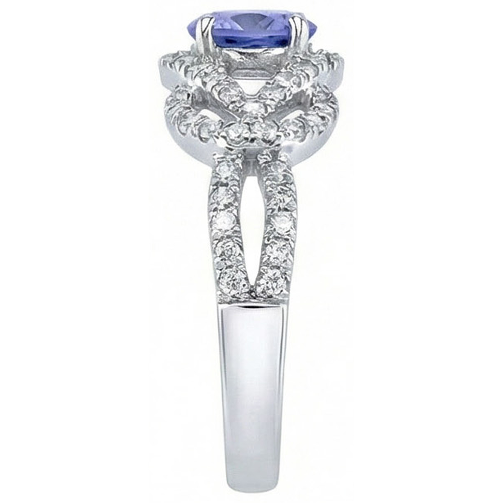 Funkelnd 6.01 ct. Runder Ceylon Saphir Aus der Erde Abgebauter Natürlicher Diamanten Ring Weißgold 14K