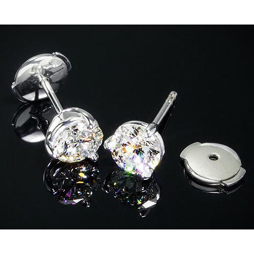 Funkelnde 3 Karat Runde Echt Diamant Ohrstecker Martini Squeeze & Lock