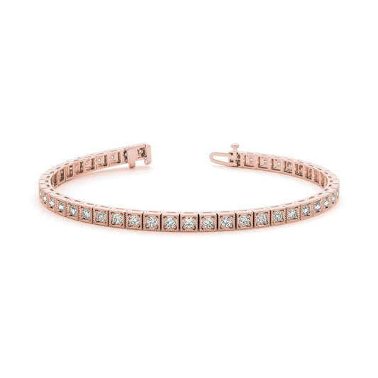 Funkelnde Echt Diamanten im Rundschliff Roségold 14K Milgrain Armband 4,40 ct.