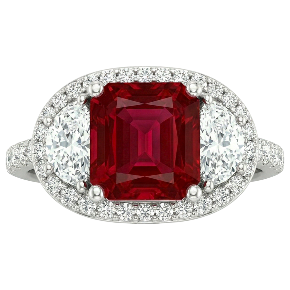 Funkelnder 3 Karat Prinzessin Red Ruby Three Stone Style Ring WG 14K