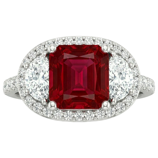 Funkelnder 3 Karat Prinzessin Red Ruby Three Stone Style Ring WG 14K
