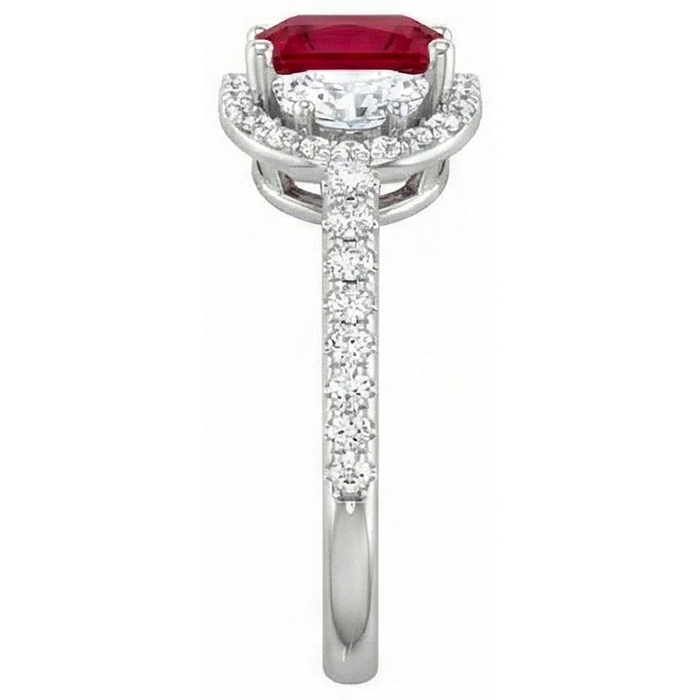 Funkelnder 3 Karat Prinzessin Red Ruby Three Stone Style Ring WG 14K