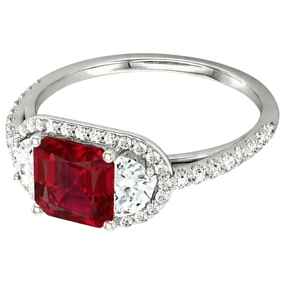 Funkelnder 3 Karat Prinzessin Red Ruby Three Stone Style Ring WG 14K