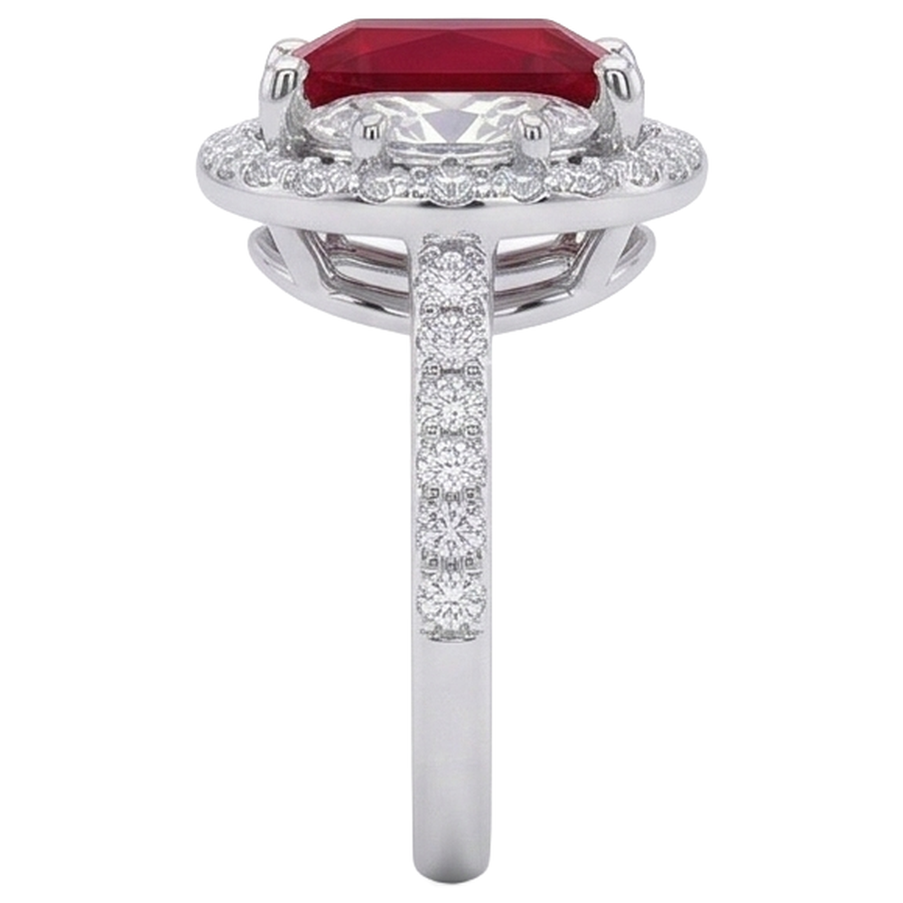 Funkelnder 3 Karat Prinzessin Red Ruby Three Stone Style Ring WG 14K