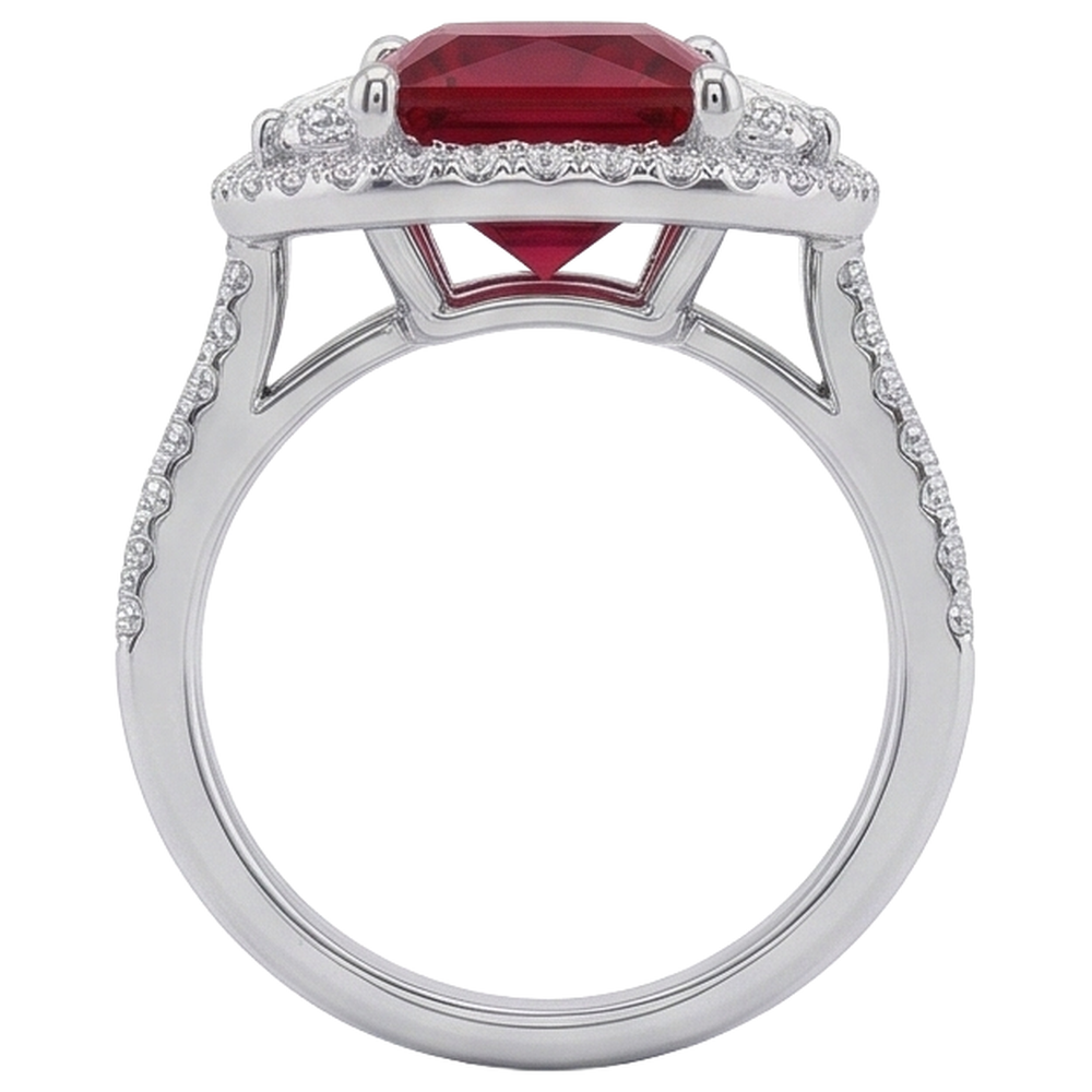 Funkelnder 3 Karat Prinzessin Red Ruby Three Stone Style Ring WG 14K