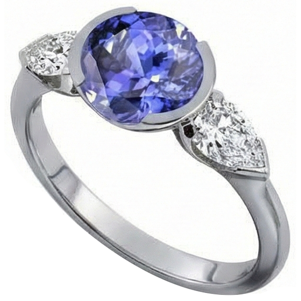 Funkelnder 3-Stein-Ring mit 3 Karat Oval Tansanit und Birnendiamant
